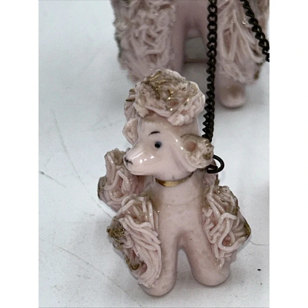 Vintage Napco Pink Spaghetti Poodle Mom and Two Puppies Ceramic Figurines